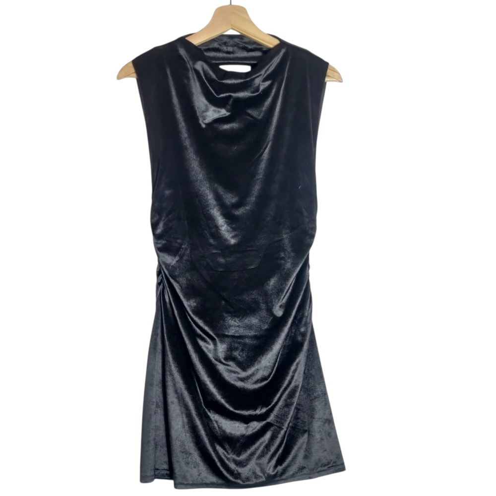 WAYF Black Velvet Cowl Neck Ruched Sleeveless Mini Dress Size Medium
